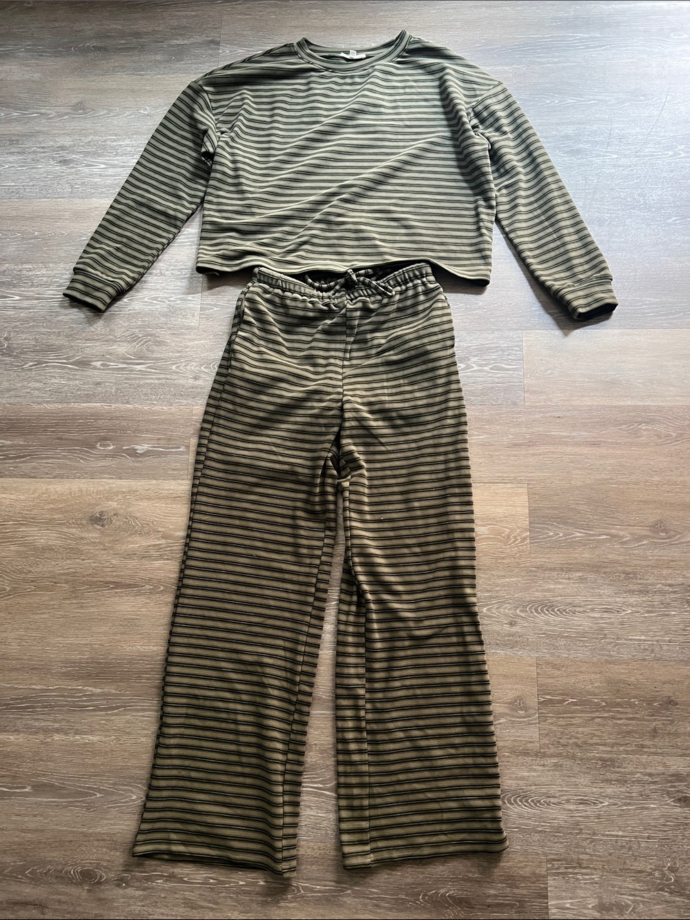 Women’s Bailey Rose Olive Green Striped Set - Long Sleeve Top & Pants